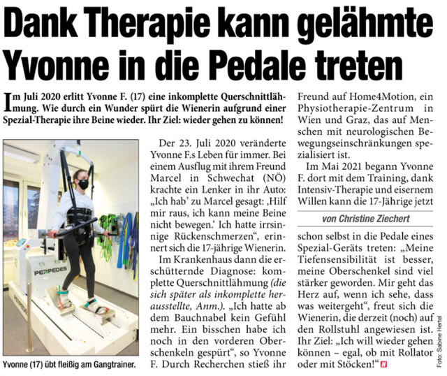 "Heute" Artikel über Yvonnes robotikgestützte Therapie